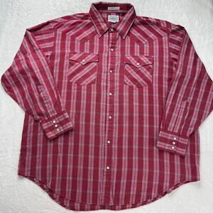 Rugged Country Vintage Pearl Snap men’s Long sleeve plaid Western Wear Shirt 2X